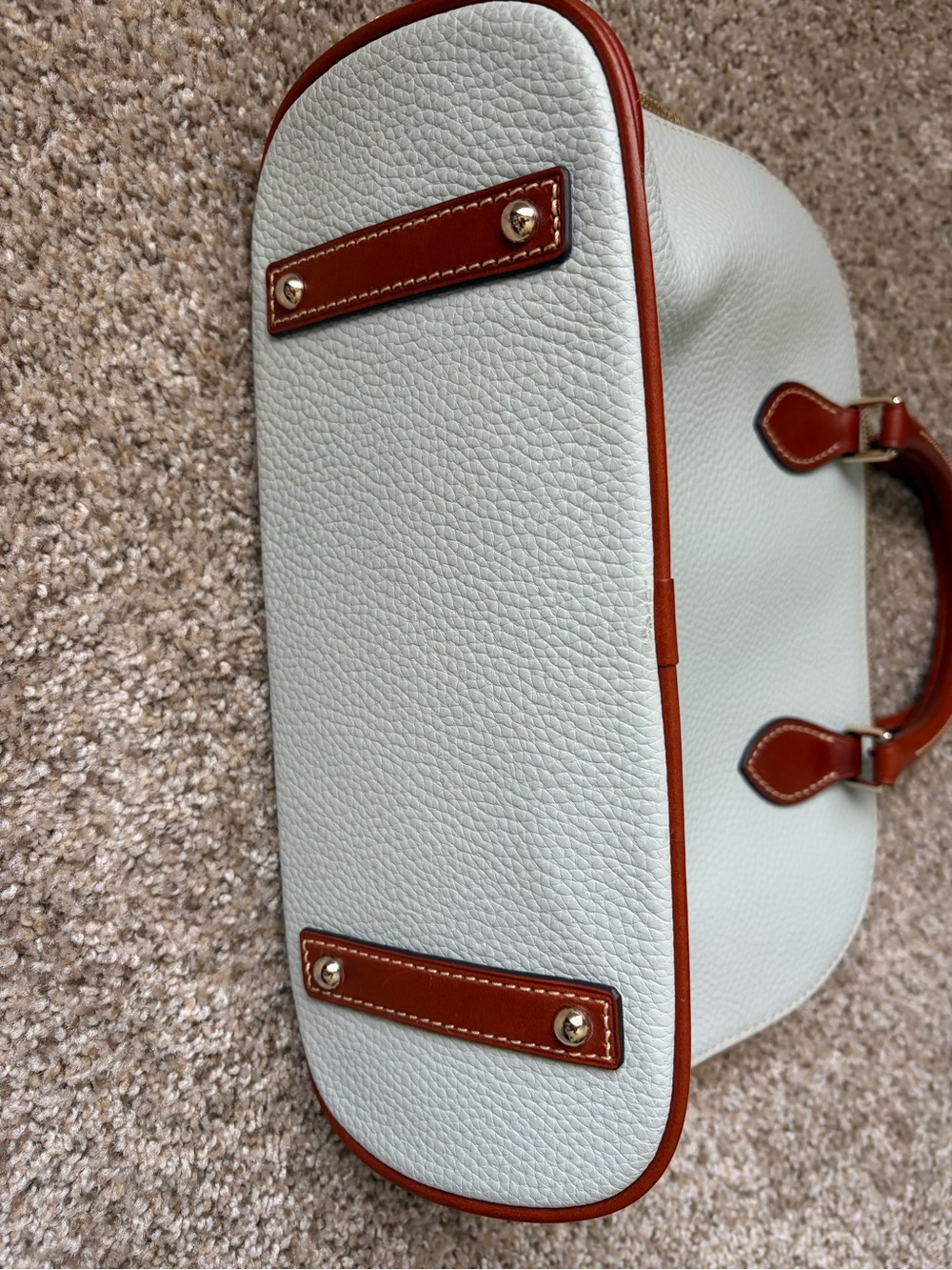 Dooney & Bourke Cream/grey Satchel with Saddle Brown Trim - Picture 3 of 8